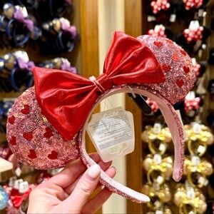Disney Valentine Red and Pink Sequin Minnie Mouse Ears - NWT!!